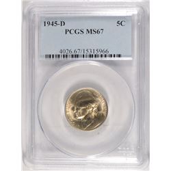 1945-D JEFFERSON NICKEL, PCGS MS-67 TOUGH!