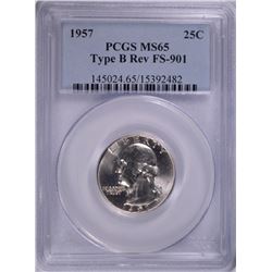 1957 WASHINGTON QUARTER TYPE-B REVERSE FS-901  PCGS MS-65