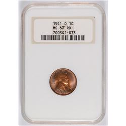 1941-D LINCOLN CENT NGC MS-67! RED! RARE!!