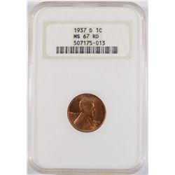 1937-D LINCOLN CENT, NGC MS-67 RD