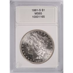 1881-S MORGAN SILVER DOLLAR, CCGS MS-65 GEM
