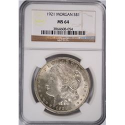 1921 MORGAN SILVER DOLLAR, NGC MS-64