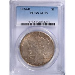 1934-D PEACE SILVER DOLLAR, PCGS AU-55