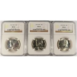 1965 SMS, 1966 SMS & 1967 SMS KENNEDY HALF DOLLARS ALL NGC MS-66