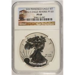 2012-S AMERICAN SILVER EAGLE REVERSE PROOF, NGC  PROOF-69 TROLLEY LABEL