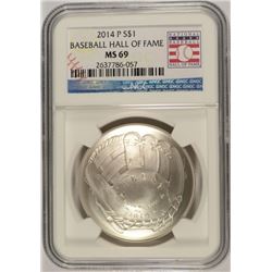2014 BASEBALL HALL OF FAME SILVER DOLLAR, NGC MS-69