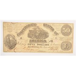 1861 $50 CONFEDERATE STATES OF AMERICA NOTE (T-14) VF/XF