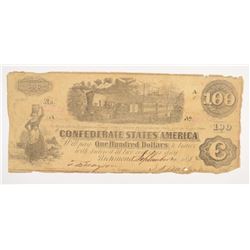 1862 $100 CONFEDERATE STATES OF AMERICA NOTE (T-40) VG