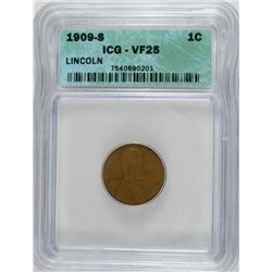 1909-S LINCOLN CENT ICG VF-25