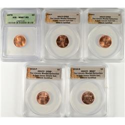 (5) LINCOLN CENTS GRADED (79, 08, 08-D, 10, 10-D)