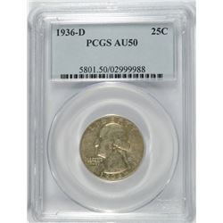 1936-D WASHINGTON QUARTER PCGS AU-50