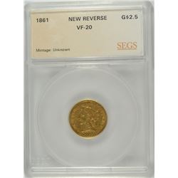 1861 $2.5 GOLD LIBERTY SEGS VF-20