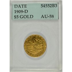 1909-D $5 GOLD INDIAN ACUGRADE AU-58