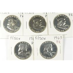 (5) 1963 PROOF FRANKLIN HALF DOLLARS GEM PROOFS