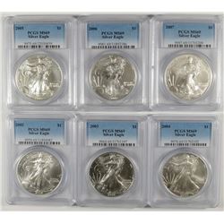 2002, 2003, 2004, 2005, 2006 & 2007 AMERICAN SILVER EAGLES, ALL PCGS MS-69!