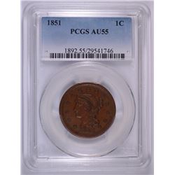 1851 LARGE CENT, PCGS AU55
