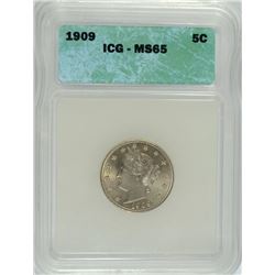 1909 LIBERTY NICKEL, ICG MS-65 GEM!