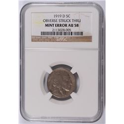 1919-D BUFFALO NICKEL OBVERSE STRUCK THROUGH MINT ERROR NGC AU-58