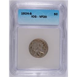 1924-S BUFFALO NICKEL, ICG VF-20, KEY COIN!