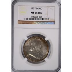 1957-D FRANKLIN HALF DOLLAR, NGC MS-65 FBL  GORGEOUS