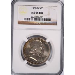 1958-D FRANKLIN HALF DOLLAR, NGC  MS-65 FBL