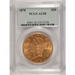 1878 $20.00 GOLD LIBERTY, PCGS AU-58  UNDERGRADED LOOKS MS-63-64