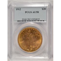 1912 $20.00 ST GAUDENS GOLD, PCGS AU-58  SCARCE DATE