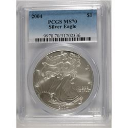 2004 AMERICAN SILVER EAGLE, PCGS MS-70!