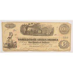 1862 $100 CONFEDERATE STATES OF AMERICA NOTE (T-40) FINE