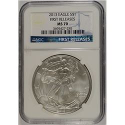 2013 SILVER AMERICAN EAGLE NGC MS-70 !!!! (FIRST RELEASE)