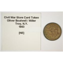 1863 CIVIL WAR TOKEN (STORE CARD) (OLIVER BOUTWELL/MILLER) TROY, NY G/VG