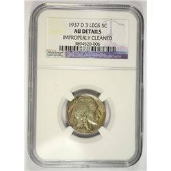 1937-D (3-LEGGED) BUFFALO NICKEL NGC AU DETAILS