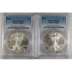 2003 & 2004 AMERICAN SILVER EAGLES, PCGS MS-69