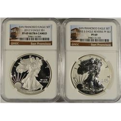 2012-S AMERICAN SILVER EAGLE SET, NGC REVERSE PROOF PF-69 & PF-69 ULTRA CAMEO