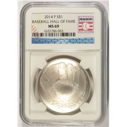 2014 BASEBALL HALL OF FAME SILVER DOLLAR, NGC MS-69