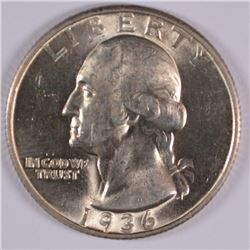 1936-D WASHINGTON QUARTER, MS-64   NICE WHITE COIN!!