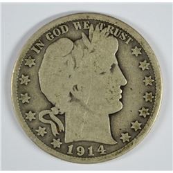1914 BARBER HALF DOLLAR, VG