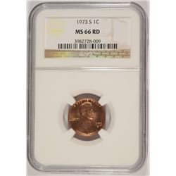 1973-S LINCOLN CENT, NGC MS-66 RED