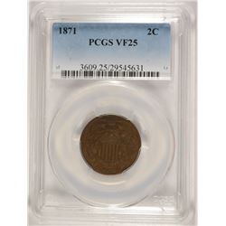 1871 2-CENT PIECE, PCGS VF-25