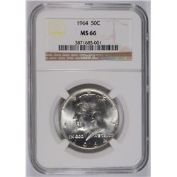 1964 KENNEDY HALF DOLLAR NGC MS-66