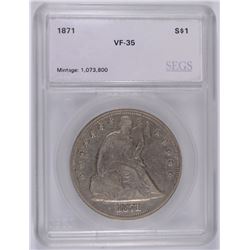 1871 SEATED DOLLAR, SEGS VF-35 VERY NICE!