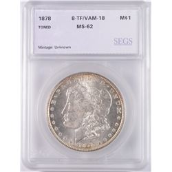 1878 8-TF MORGAN SILVER DOLLAR, SEGS MS-62 VAM-18