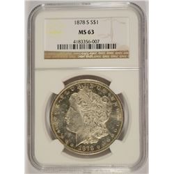 1878-S MORGAN SILVER DOLLAR, NGC MS-63