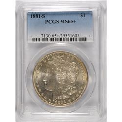 1881-S MORGAN SILVER DOLLAR, PCGS MS-65+  BLAST WHITE!