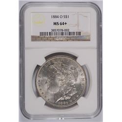1884-O MORGAN SILVER DOLLAR, NGC MS 64+