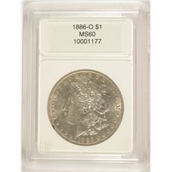 1886-O MORGAN SILVER DOLLAR, CCGS MS-60