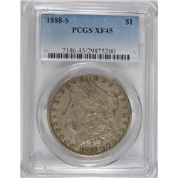 1888-S MORGAN SILVER DOLLAR, PCGS XF-AU 45