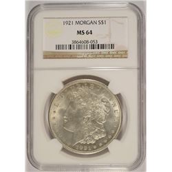 1921 MORGAN SILVER DOLLAR, NGC MS-64