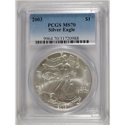 2003 AMERICAN SILVER EAGLE, PCGS MS-70! PERFECT!