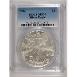 2004 AMERICAN SILVER EAGLE, PCGS MS-70!